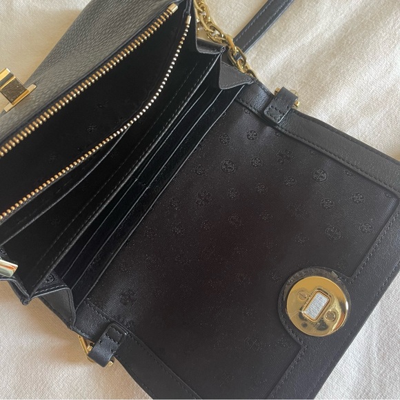 Tory Burch Black Crossbody Bag with Gold Chain Clutch Wallet - Picture 6 of 7